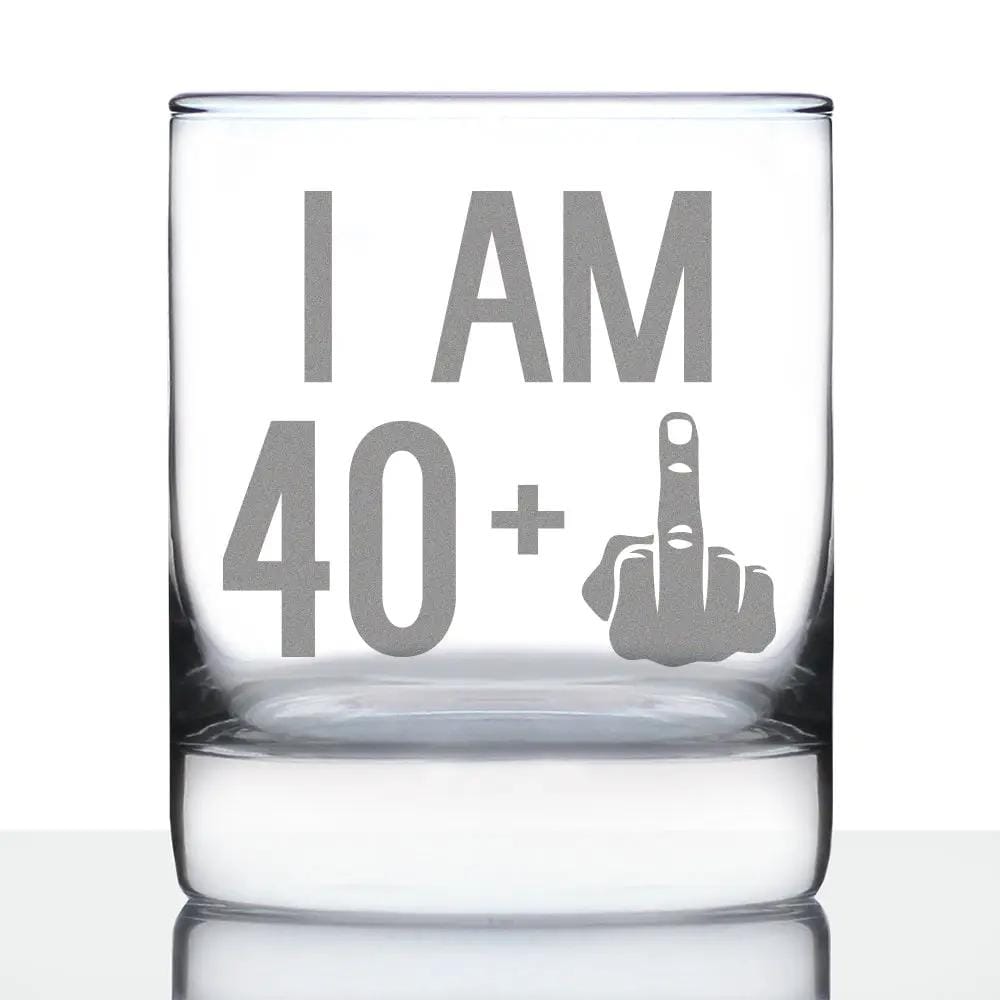 Etched Rocks Glass | 10 oz Whiskey Glass | Dishwasher Safe | 40 + 1 Middle Finger - Funny 41st Birthday