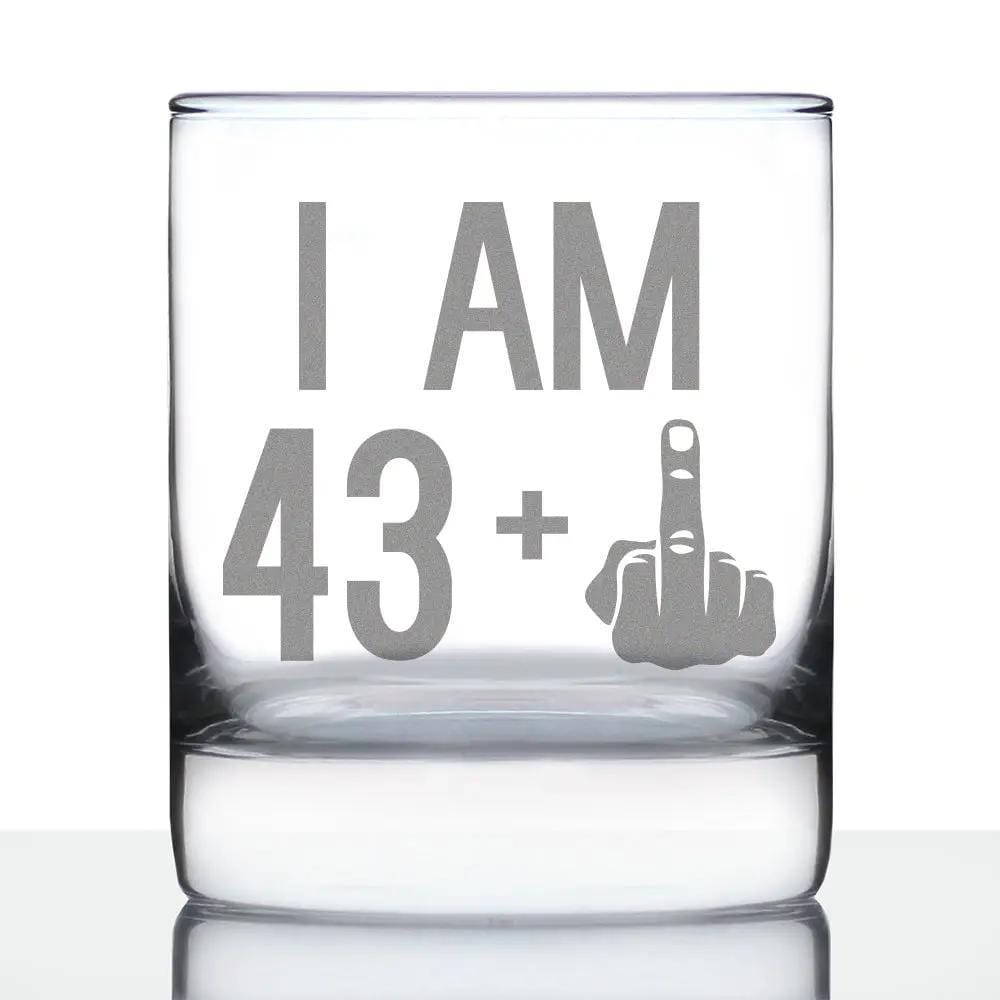 Etched Rocks Glass | 10 oz Whiskey Glass | Dishwasher Safe | 43 + 1 Middle Finger