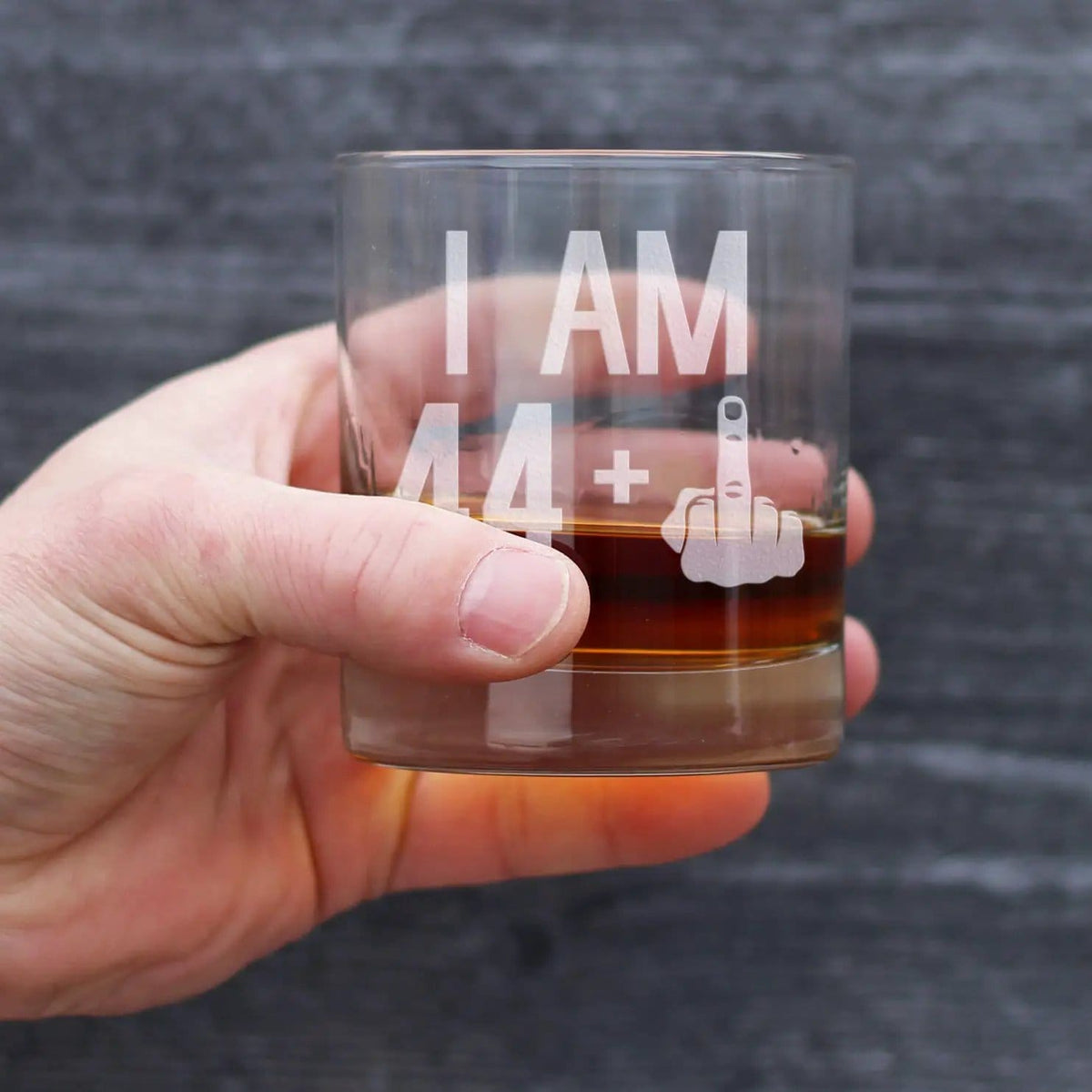 Etched Rocks Glass | 10 oz Whiskey Glass | Dishwasher Safe | 44 + 1 Middle Finger
