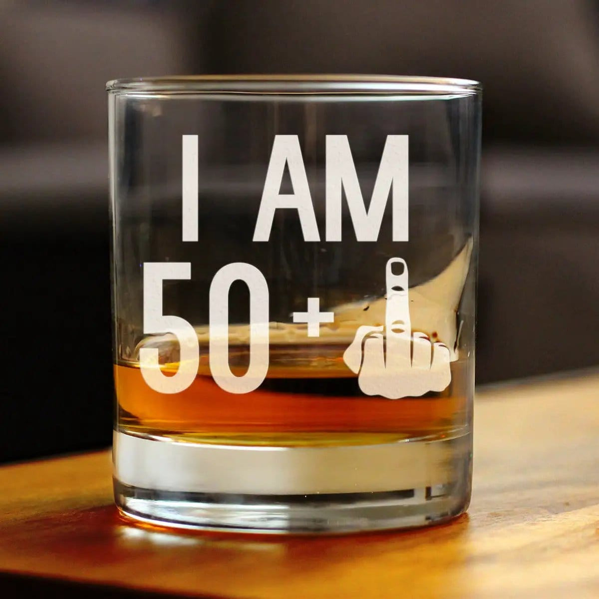 Etched Rocks Glass | 10 oz Whiskey Glass | Dishwasher Safe | 50 + 1 Middle Finger - Funny 51st Birthday