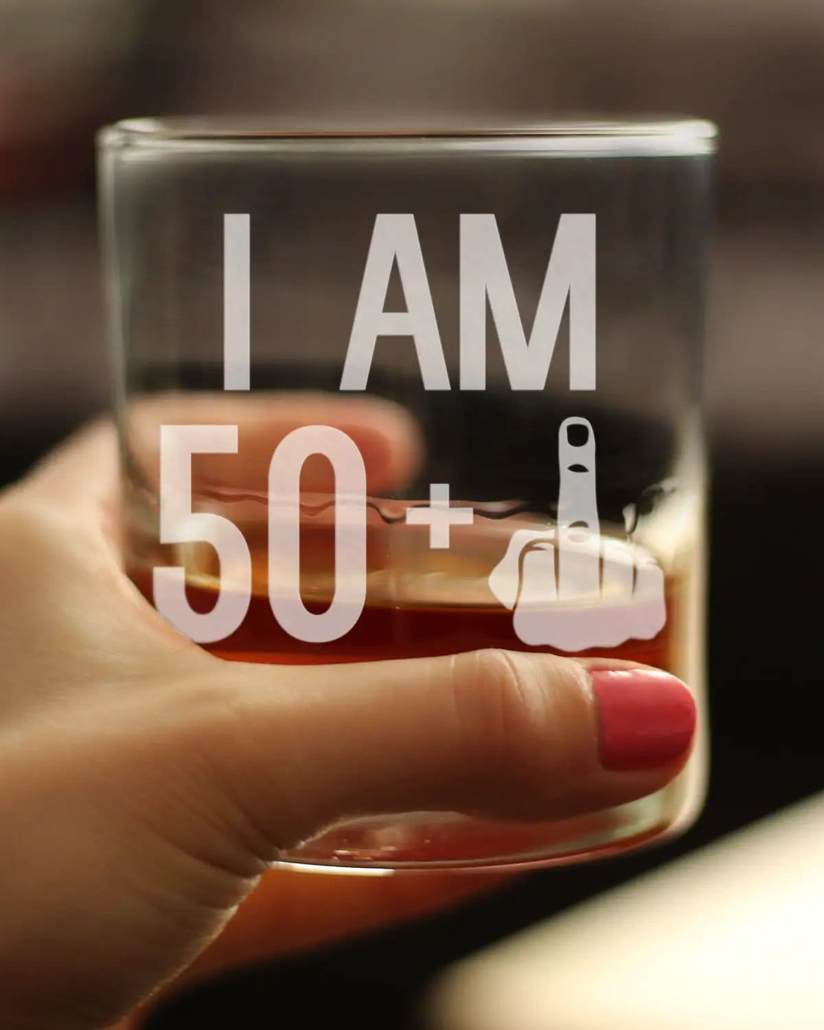 Etched Rocks Glass | 10 oz Whiskey Glass | Dishwasher Safe | 50 + 1 Middle Finger - Funny 51st Birthday