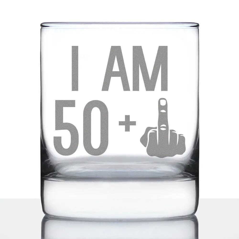 Etched Rocks Glass | 10 oz Whiskey Glass | Dishwasher Safe | 50 + 1 Middle Finger - Funny 51st Birthday