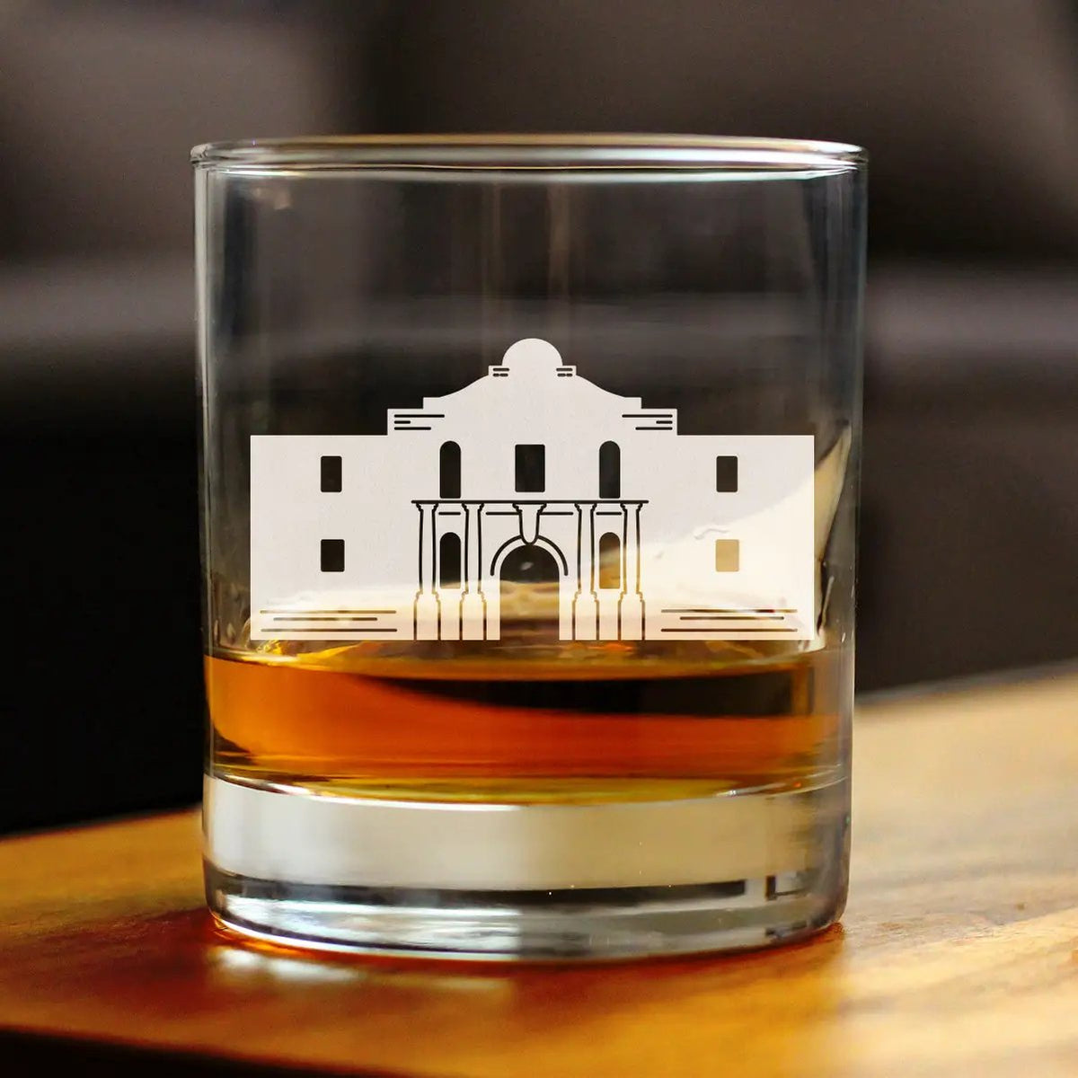 Alamo Whiskey Rocks Glass | 10 Oz | Hand Etched Design | Dishwasher Safe