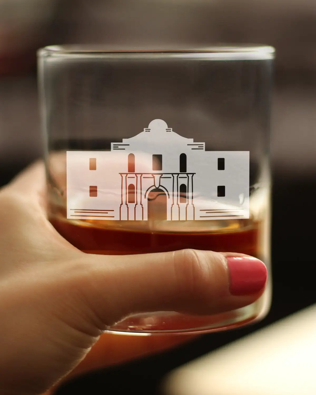 Alamo Whiskey Rocks Glass | 10 Oz | Hand Etched Design | Dishwasher Safe