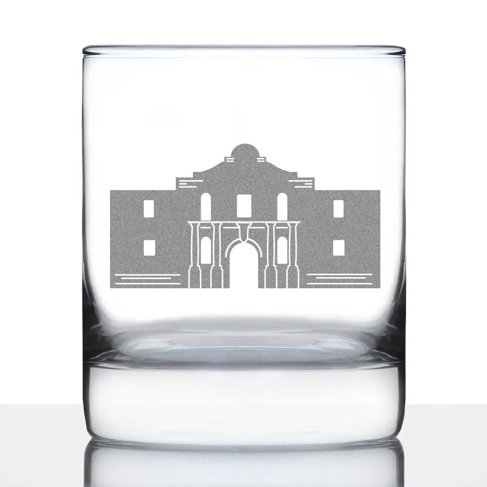 Alamo Whiskey Rocks Glass | 10 Oz | Hand Etched Design | Dishwasher Safe
