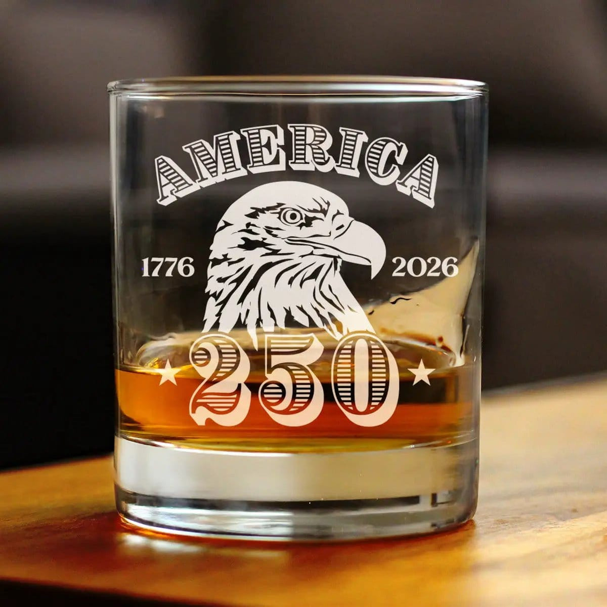 Etched Rocks Glass | 10.25 oz Whiskey Glass | Dishwasher Safe | America's 250th Anniversary Engraved