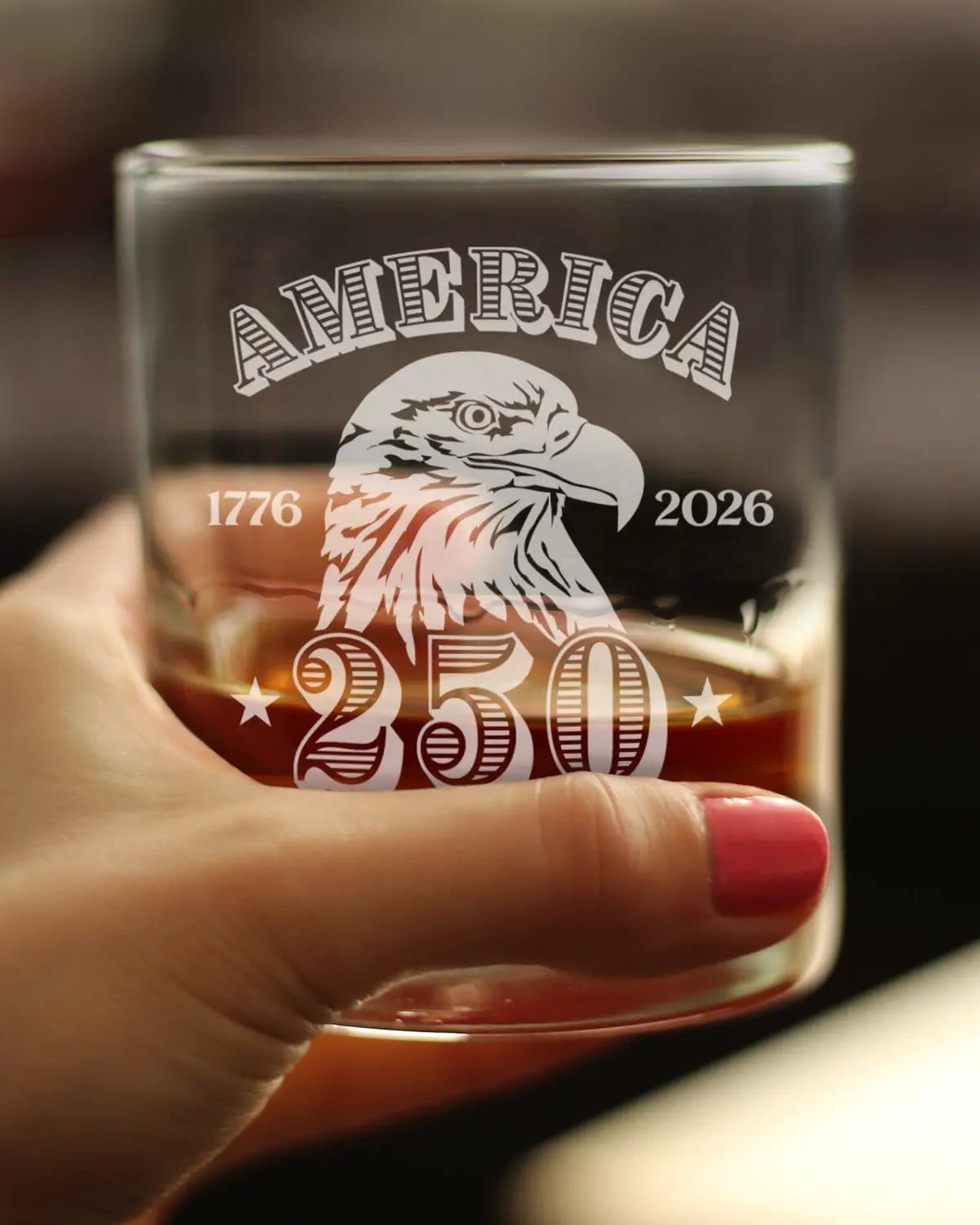 Etched Rocks Glass | 10.25 oz Whiskey Glass | Dishwasher Safe | America's 250th Anniversary Engraved