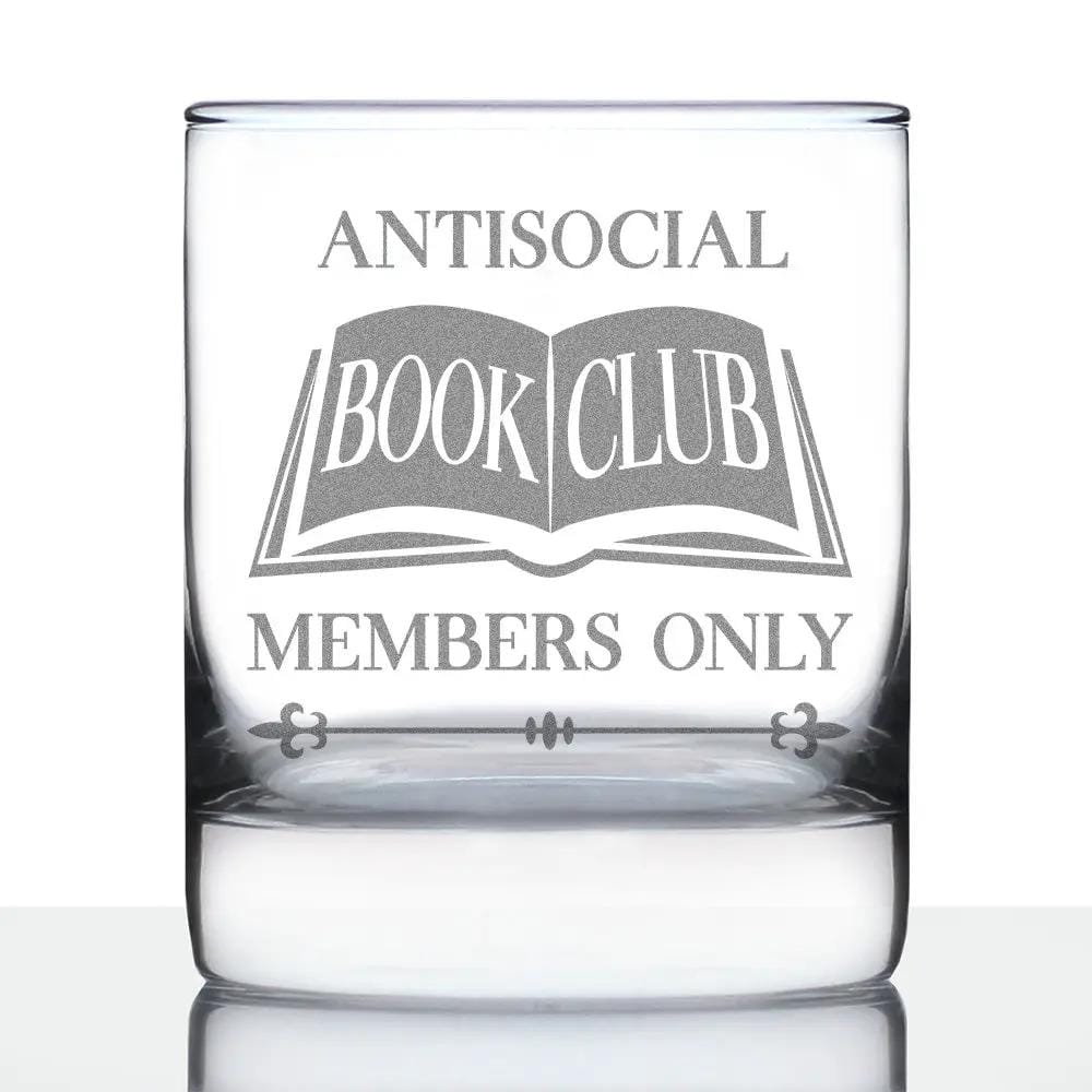 Etched Rocks Glass | 10.25 oz Whiskey Glass | Dishwasher Safe | Antisocial Book Club Engraved