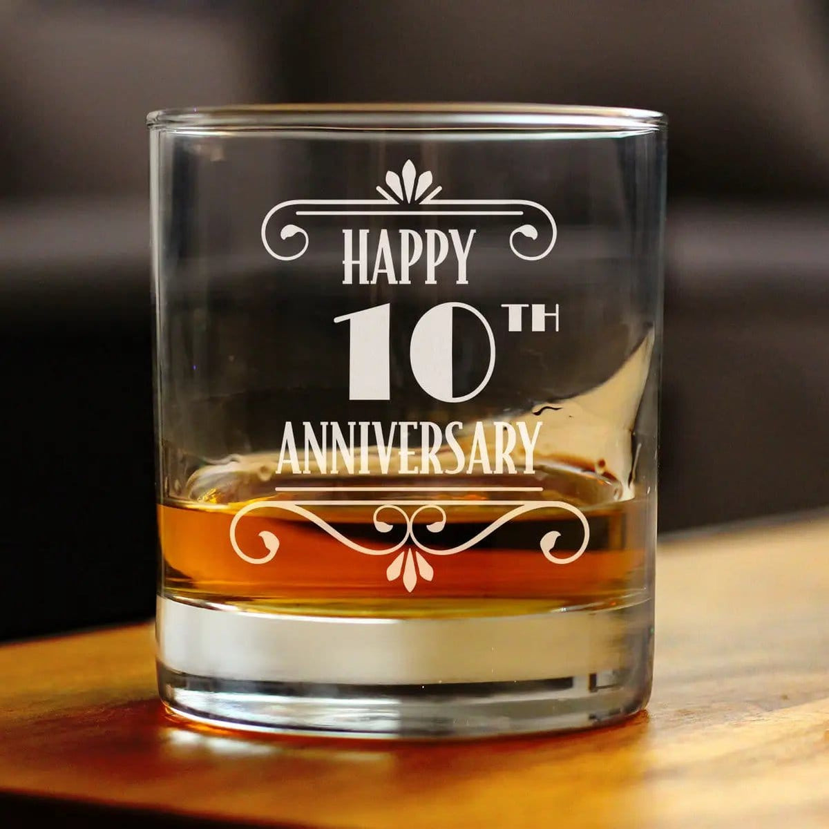Etched Rocks Glass | 10.25 oz Whiskey Glass | Dishwasher Safe | Happy 10th Anniversary Engraved