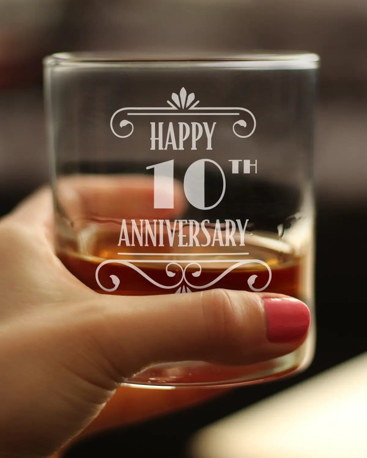 Etched Rocks Glass | 10.25 oz Whiskey Glass | Dishwasher Safe | Happy 10th Anniversary Engraved