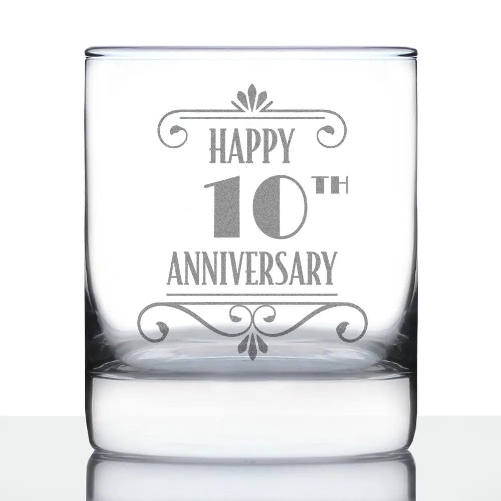 Etched Rocks Glass | 10.25 oz Whiskey Glass | Dishwasher Safe | Happy 10th Anniversary Engraved