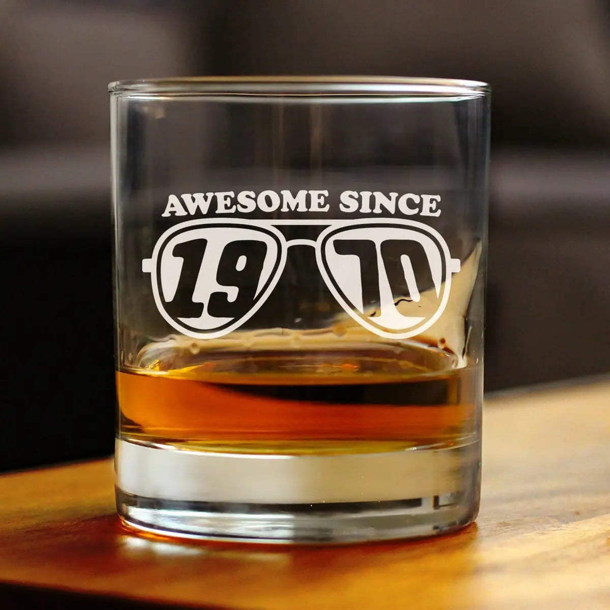 Etched Rocks Glass | 10.25 oz Whiskey Glass | Dishwasher Safe | Awesome Since 1970 Engraved