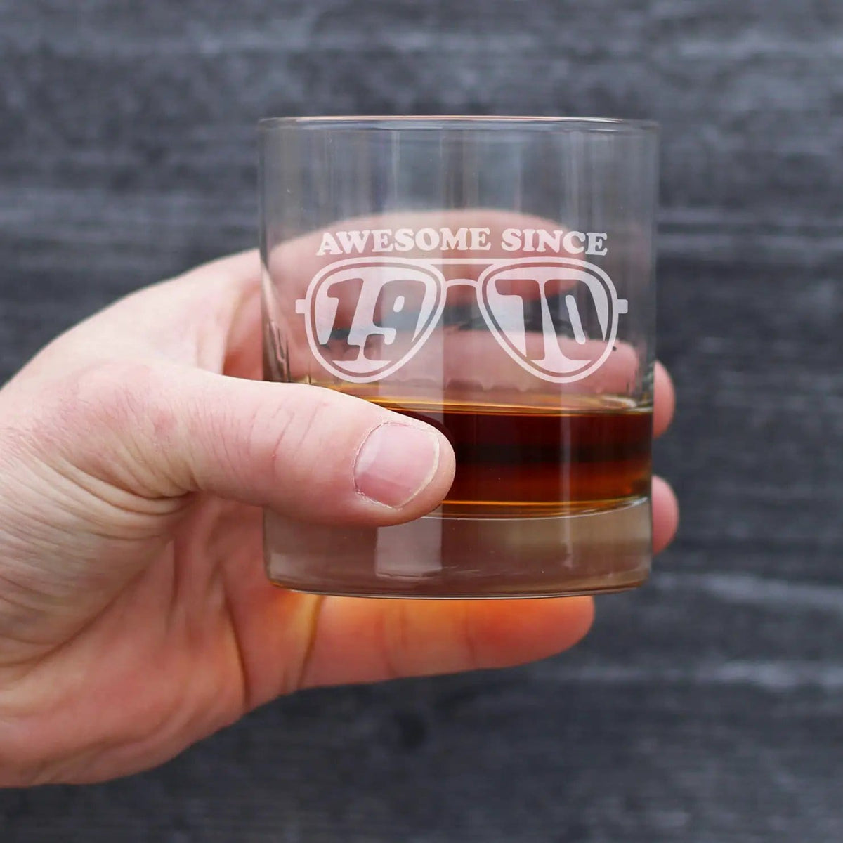Etched Rocks Glass | 10.25 oz Whiskey Glass | Dishwasher Safe | Awesome Since 1970 Engraved