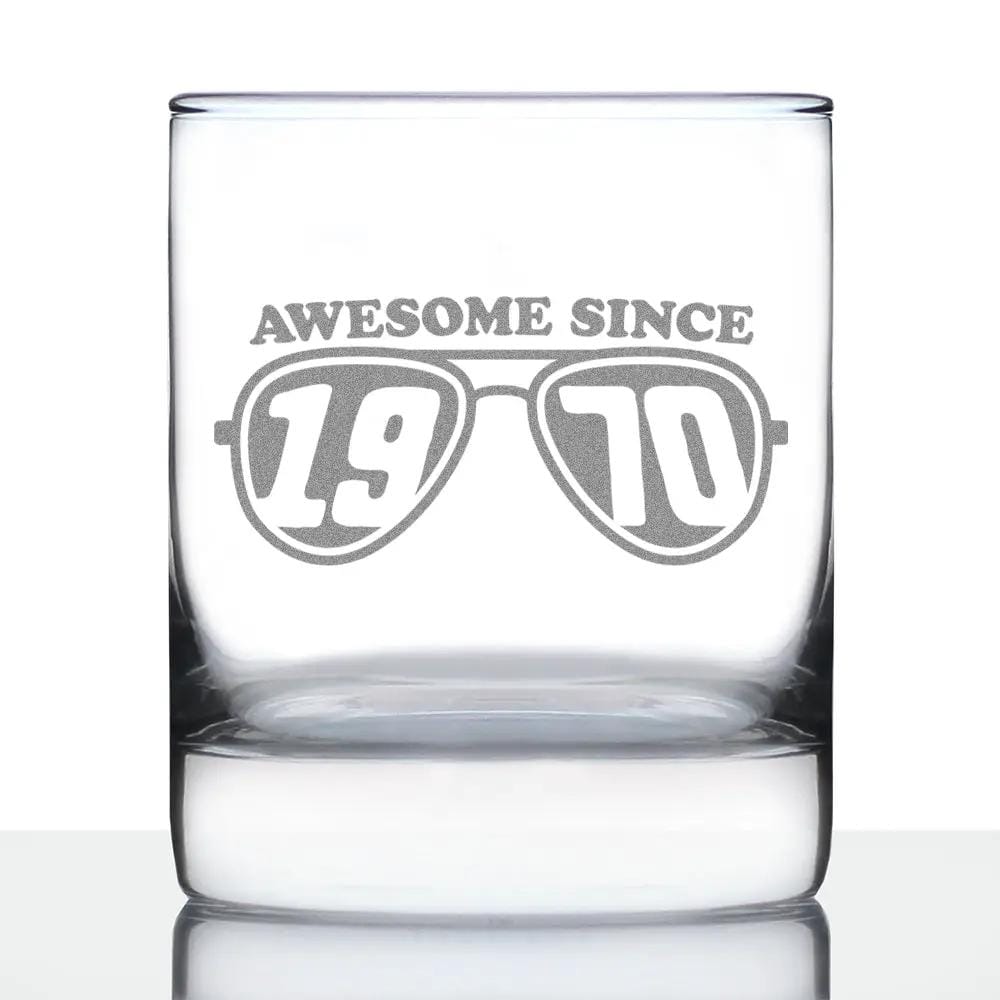Etched Rocks Glass | 10.25 oz Whiskey Glass | Dishwasher Safe | Awesome Since 1970 Engraved