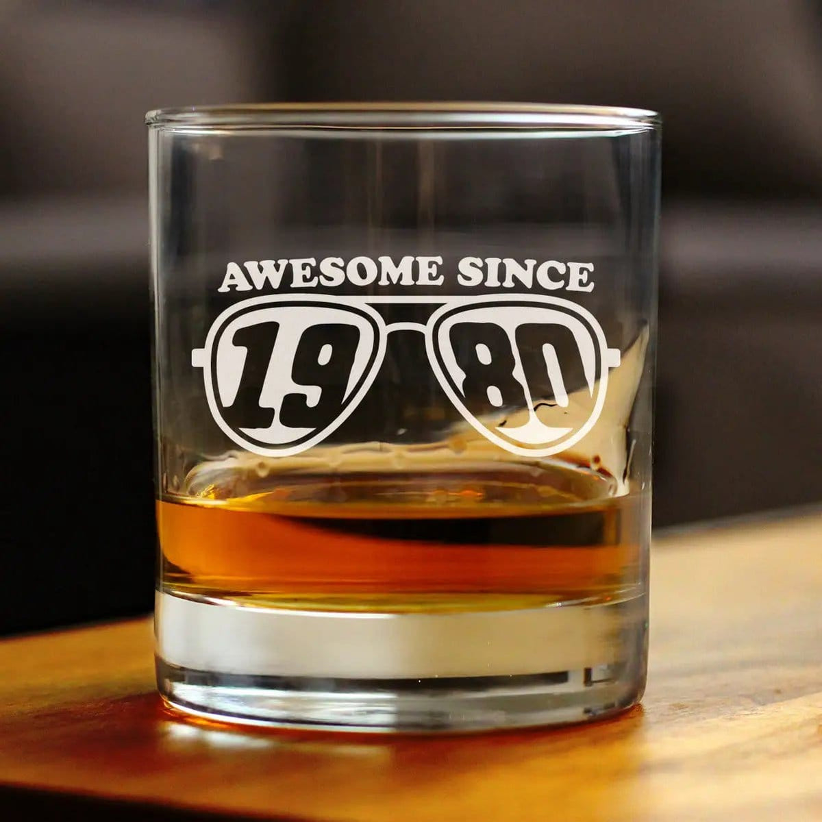 Etched Rocks Glass | 10.25 oz Whiskey Glass | Dishwasher Safe | Awesome Since 1980 Engraved