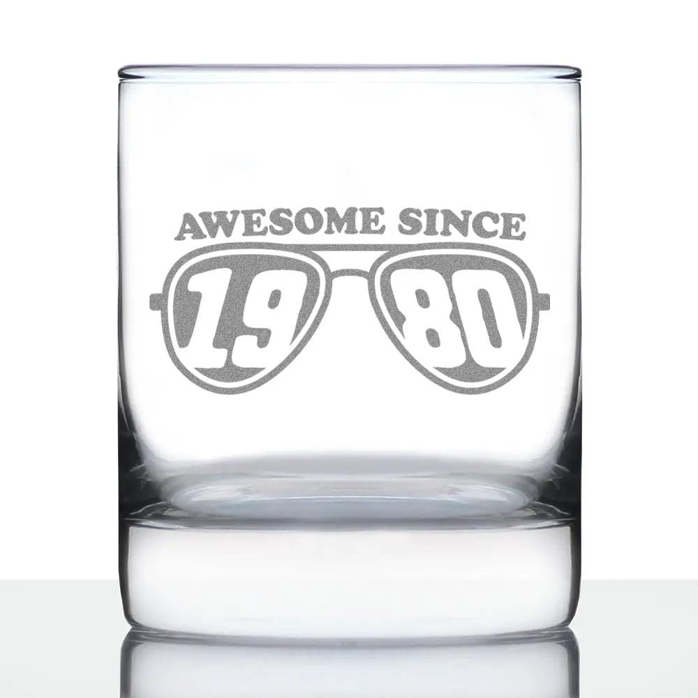 Etched Rocks Glass | 10.25 oz Whiskey Glass | Dishwasher Safe | Awesome Since 1980 Engraved