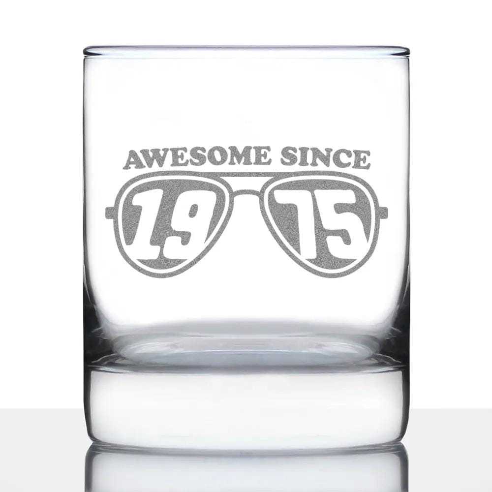 Etched Rocks Glass | 10.25 oz Whiskey Glass | Dishwasher Safe | Awesome Since 1975 Engraved