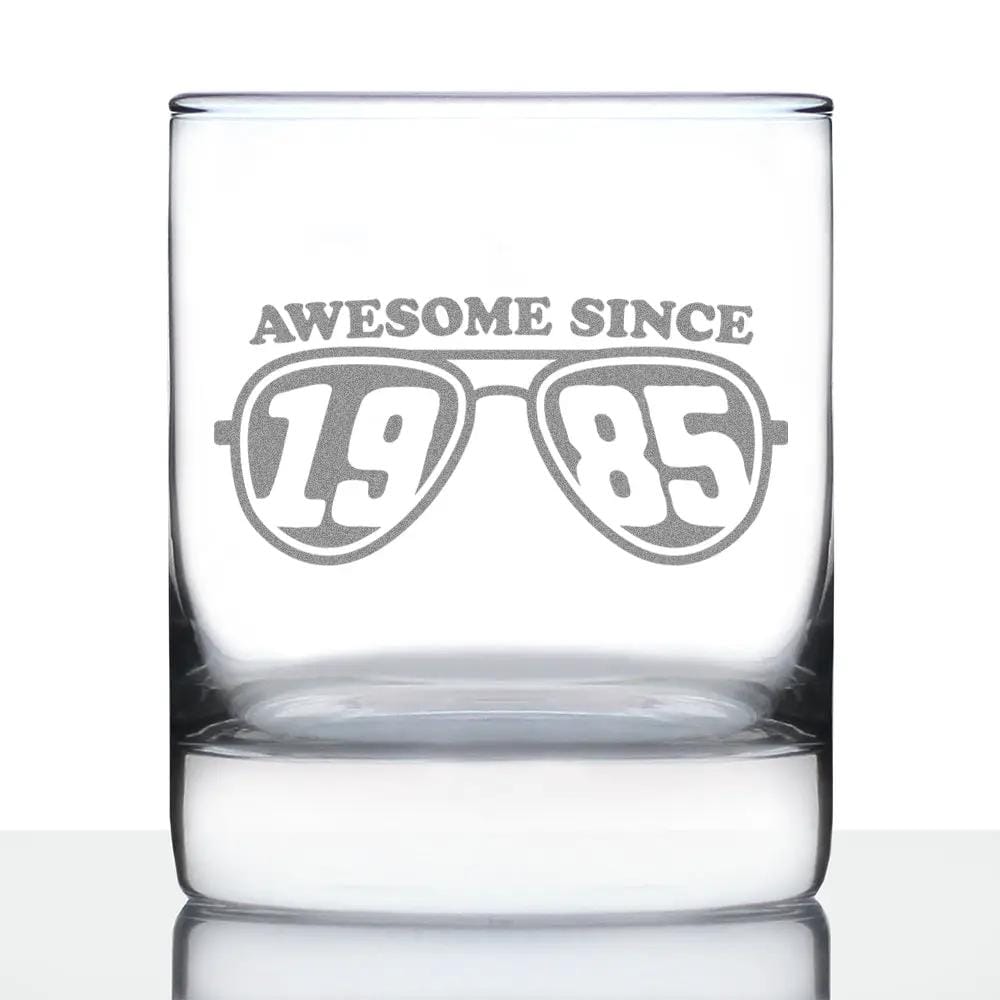 Etched Rocks Glass | 10.25 oz Whiskey Glass | Dishwasher Safe | Awesome Since 1985 Engraved