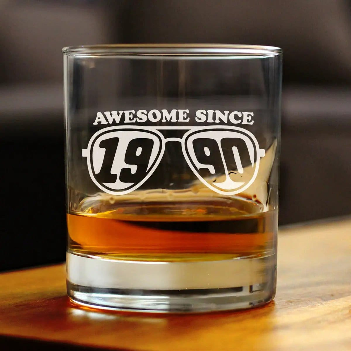 Etched Rocks Glass | 10.25 oz Whiskey Glass | Dishwasher Safe | Awesome Since 1990 Engraved