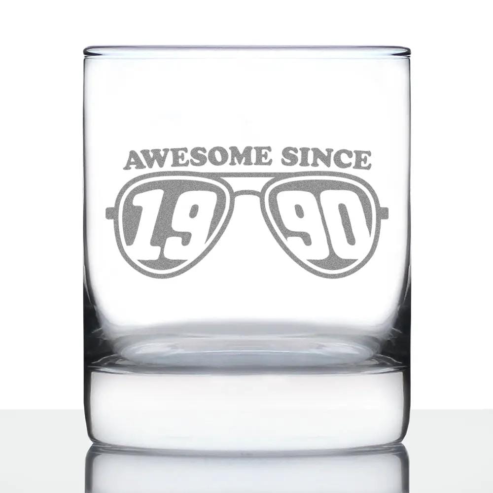 Etched Rocks Glass | 10.25 oz Whiskey Glass | Dishwasher Safe | Awesome Since 1990 Engraved