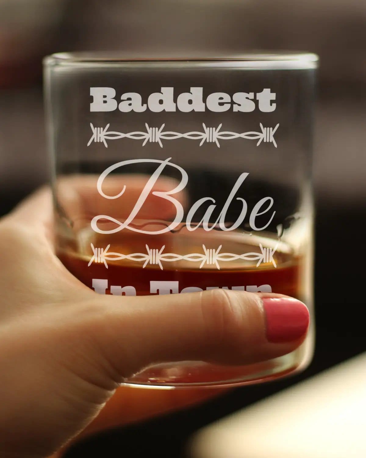 Etched Rocks Glass | 10.25 oz Whiskey Glass | Dishwasher Safe | Baddest Babe in Town Engraved