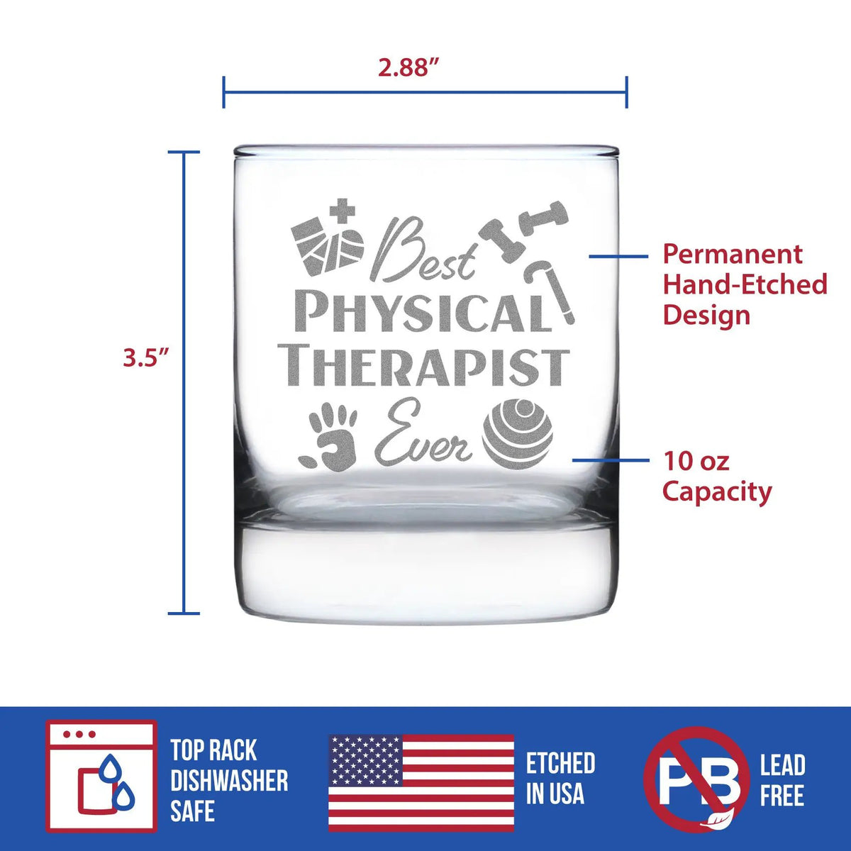Whiskey Rocks Glass | Hand Etched | 10 Oz | Physical Therapy