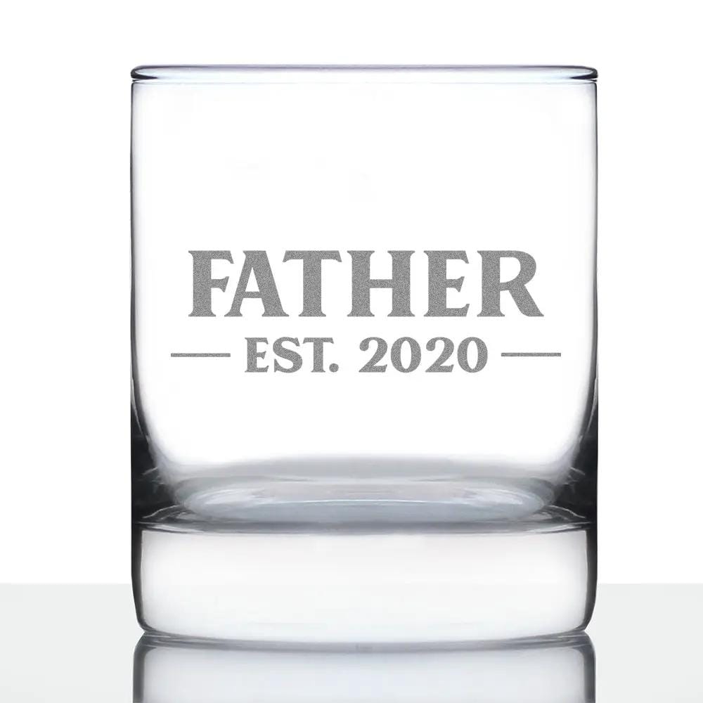Etched Rocks Glass | 10 oz Whiskey Glass | Dishwasher Safe | Father Est 2020 - New Dad (Style 2)