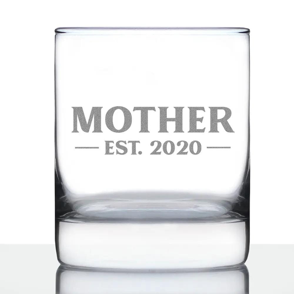 Etched Rocks Glass | 10 oz Whiskey Glass | Dishwasher Safe | Mother Est. 2020 - Bold