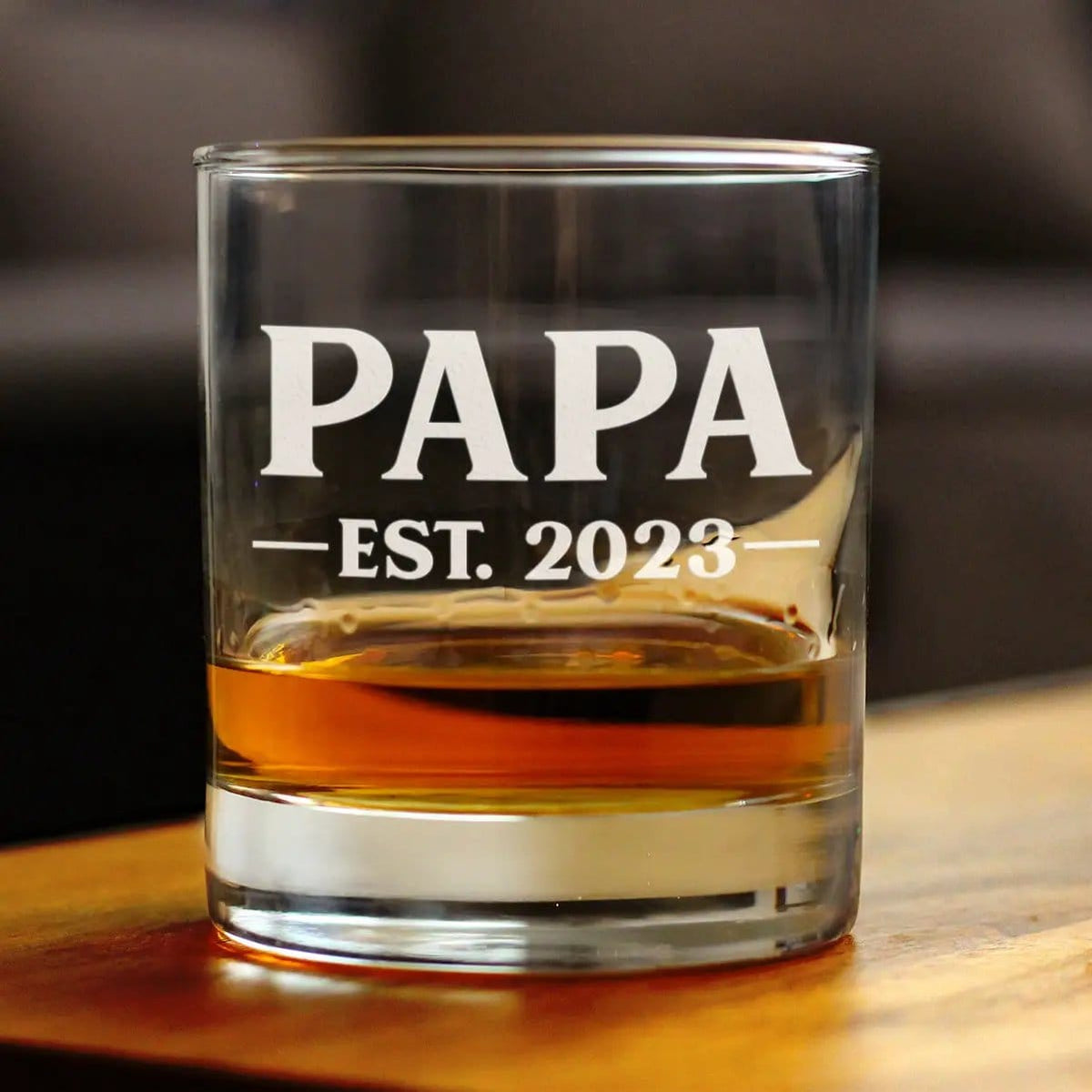 Etched Rocks Glass | 10 oz Whiskey Glass | Dishwasher Safe | Papa Est. 2023 - Bold