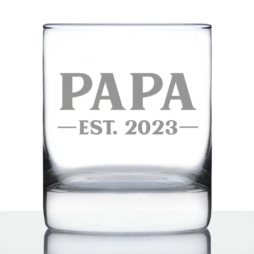 Etched Rocks Glass | 10 oz Whiskey Glass | Dishwasher Safe | Papa Est. 2023 - Bold