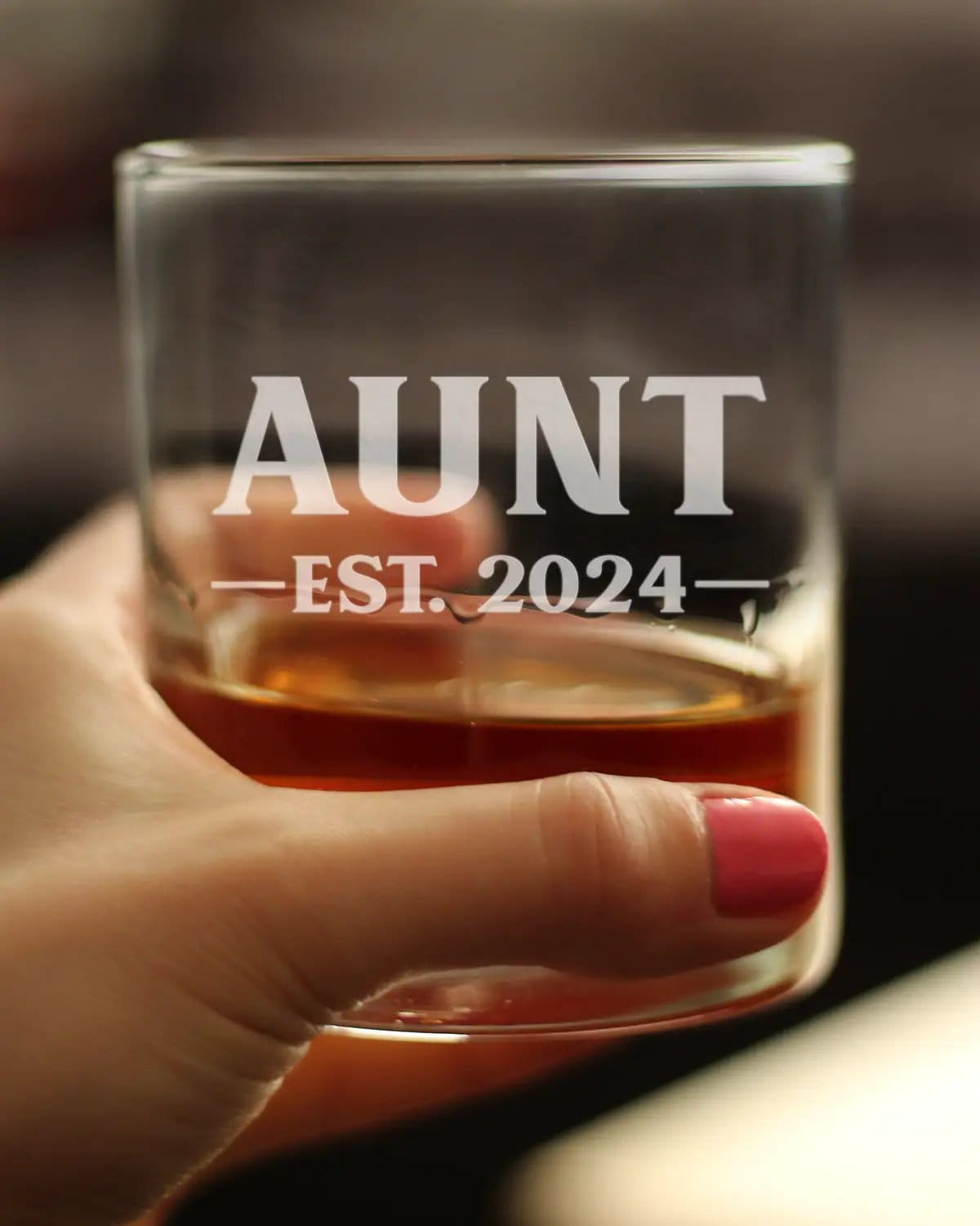 Etched Rocks Glass | 10.25 oz Whiskey Glass | Dishwasher Safe | Aunt Est 2024 - New Aunties