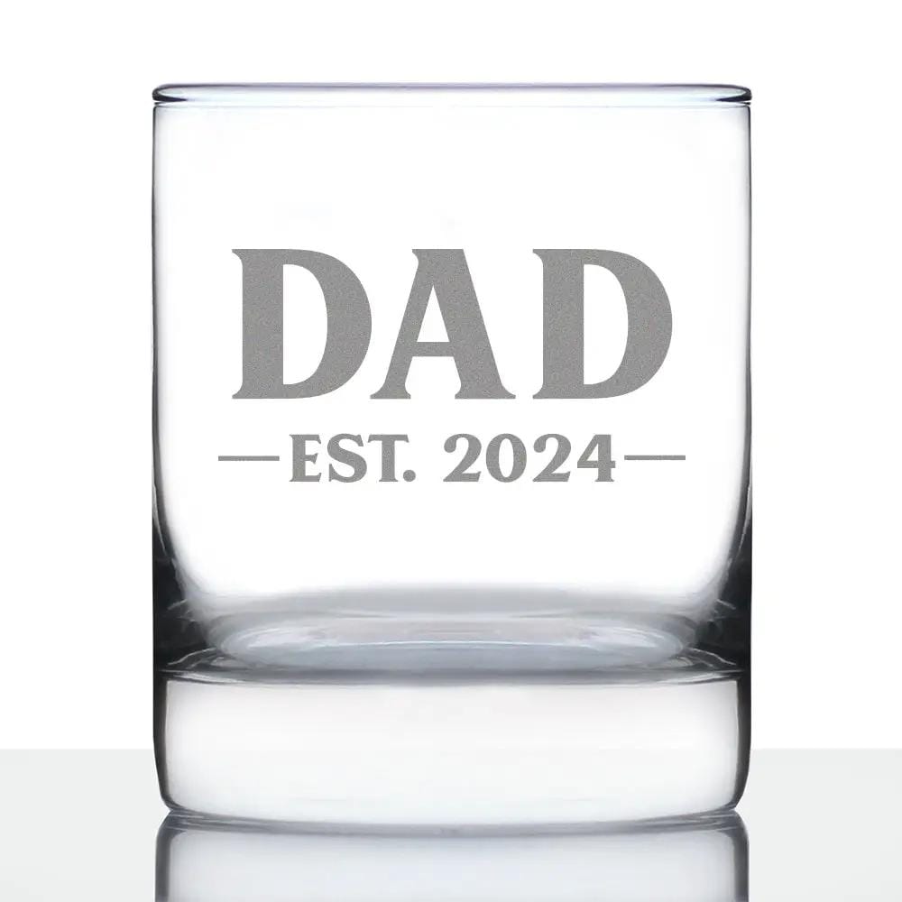 Etched Rocks Glass | 10.25 oz Whiskey Glass | Dishwasher Safe | Dad Est 2024 - New Father (Style 2)