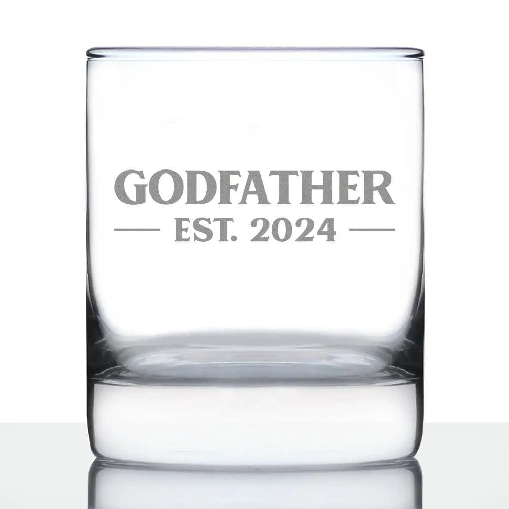 Etched Rocks Glass | 10.25 oz Whiskey Glass | Dishwasher Safe | Godfather Est 2024 - New Godfather (Style 2)
