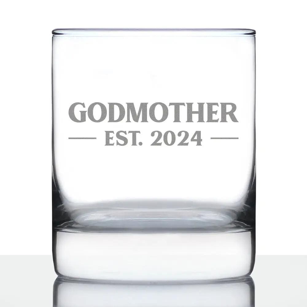 Etched Rocks Glass | 10.25 oz Whiskey Glass | Dishwasher Safe | Godmother Est 2024 - New Godmother