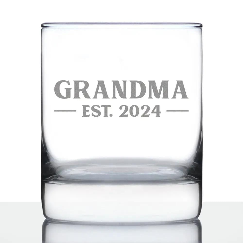Etched Rocks Glass | 10.25 oz Whiskey Glass | Dishwasher Safe | Grandma Est 2024 - New Grandmother (Style 2)