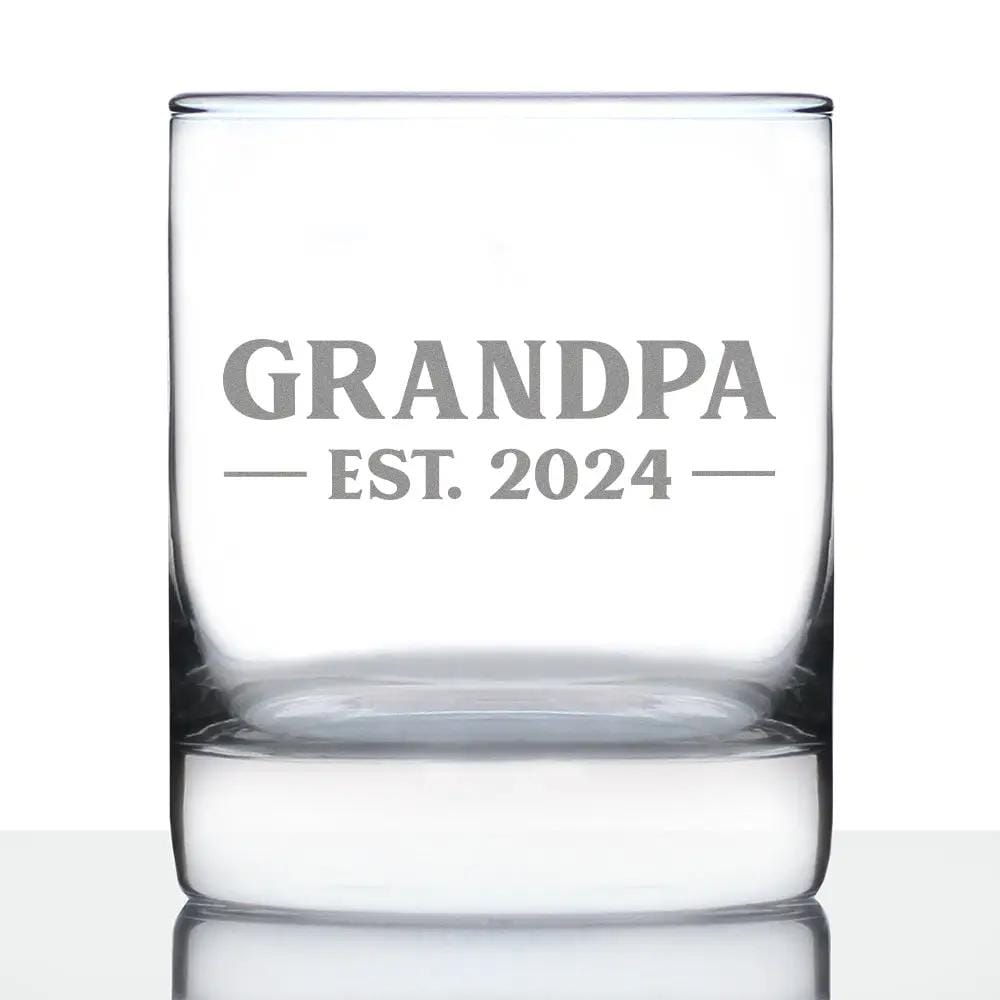 Etched Rocks Glass | 10.25 oz Whiskey Glass | Dishwasher Safe | Grandpa Est 2024 - New Grandfather