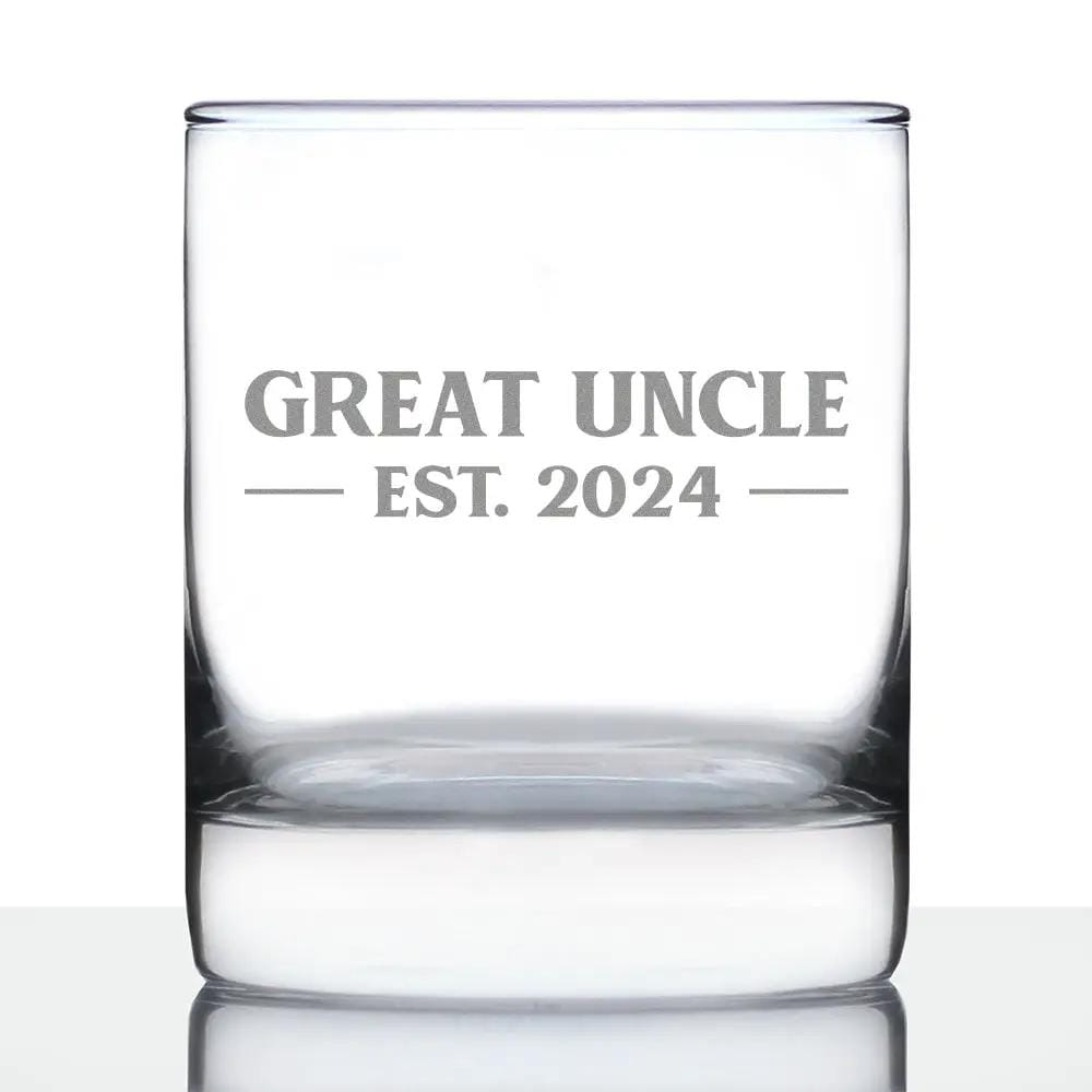 Etched Rocks Glass | 10.25 oz Whiskey Glass | Dishwasher Safe | Great Uncle Est 2024 (Style 2)
