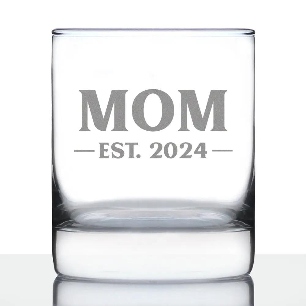 Etched Rocks Glass | 10.25 oz Whiskey Glass | Dishwasher Safe | Mom Est 2024 - New Mother