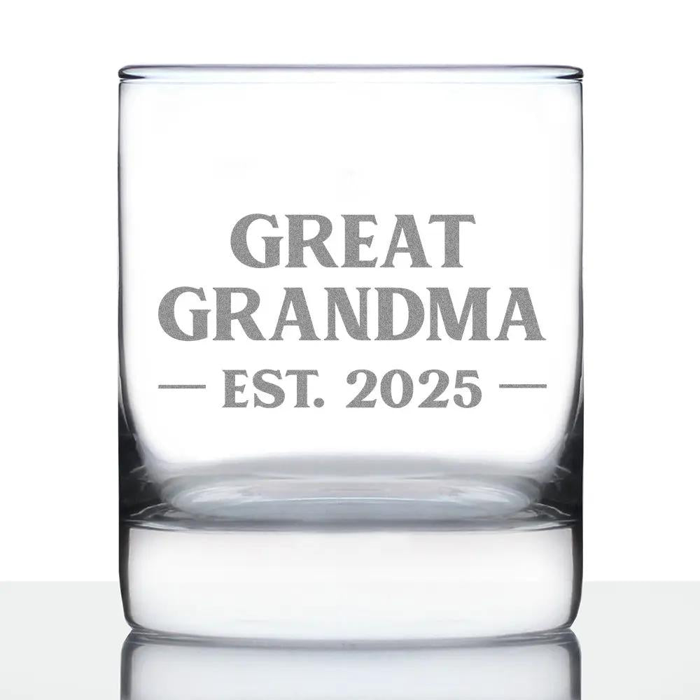 Great Grandma Whiskey Rocks Glass | Est 2025 Etched Design | 10 Oz