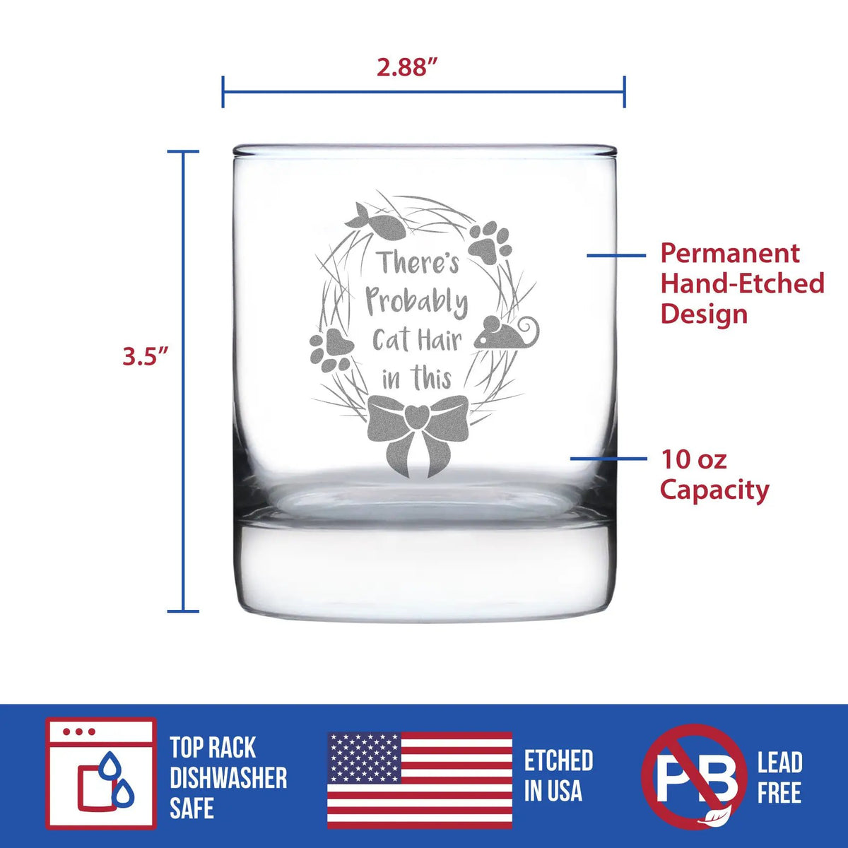 Whiskey Rocks Glass | 10 Oz Capacity | Deep Etched Cat Quote