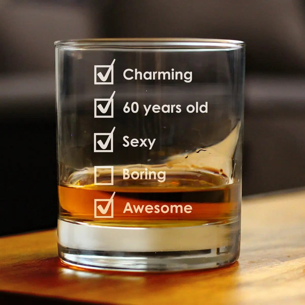 Etched Rocks Glass | 10.25 oz Whiskey Glass | Dishwasher Safe | 60th Birthday Checklist