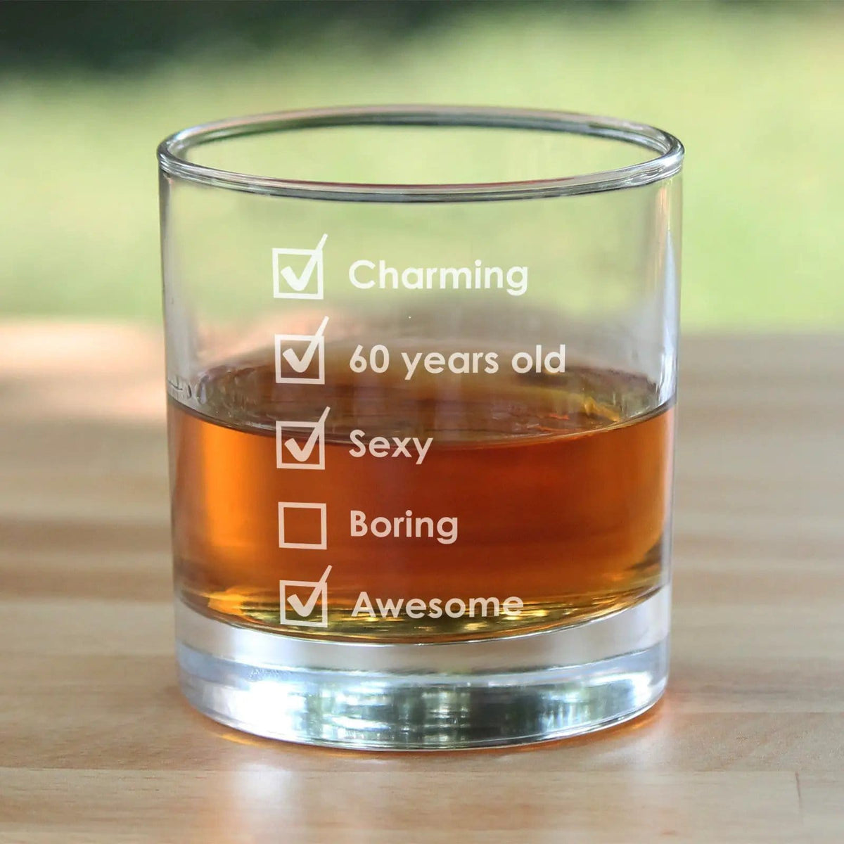 Etched Rocks Glass | 10.25 oz Whiskey Glass | Dishwasher Safe | 60th Birthday Checklist