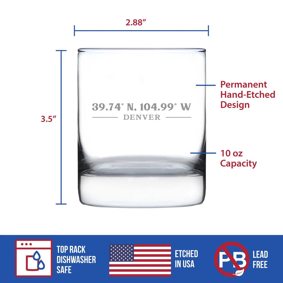 Rocks Glass | 10 Ounce | Hand Etched Coordinates | Single Pack