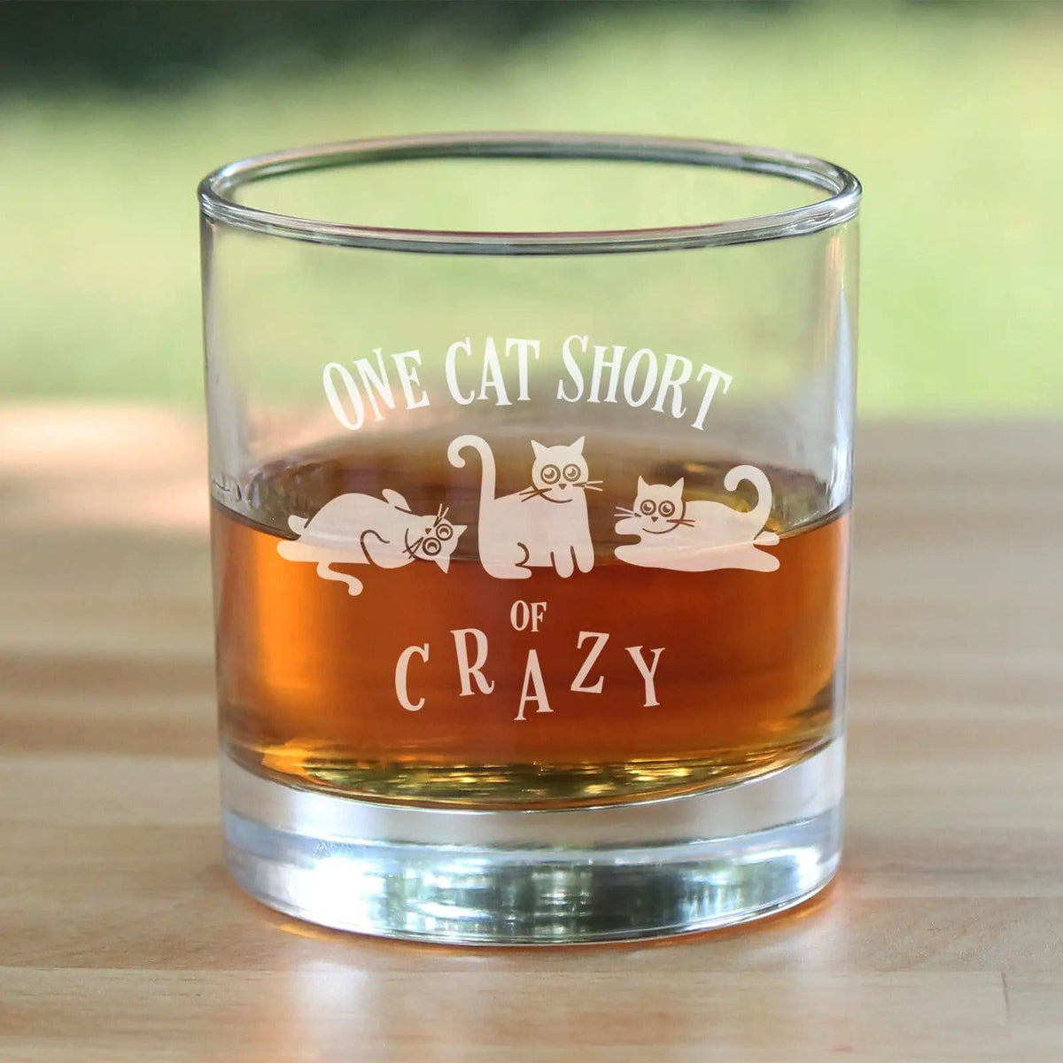 Etched Rocks Glass | 10.25 oz Whiskey Glass | Dishwasher Safe | One Cat Short of Crazy