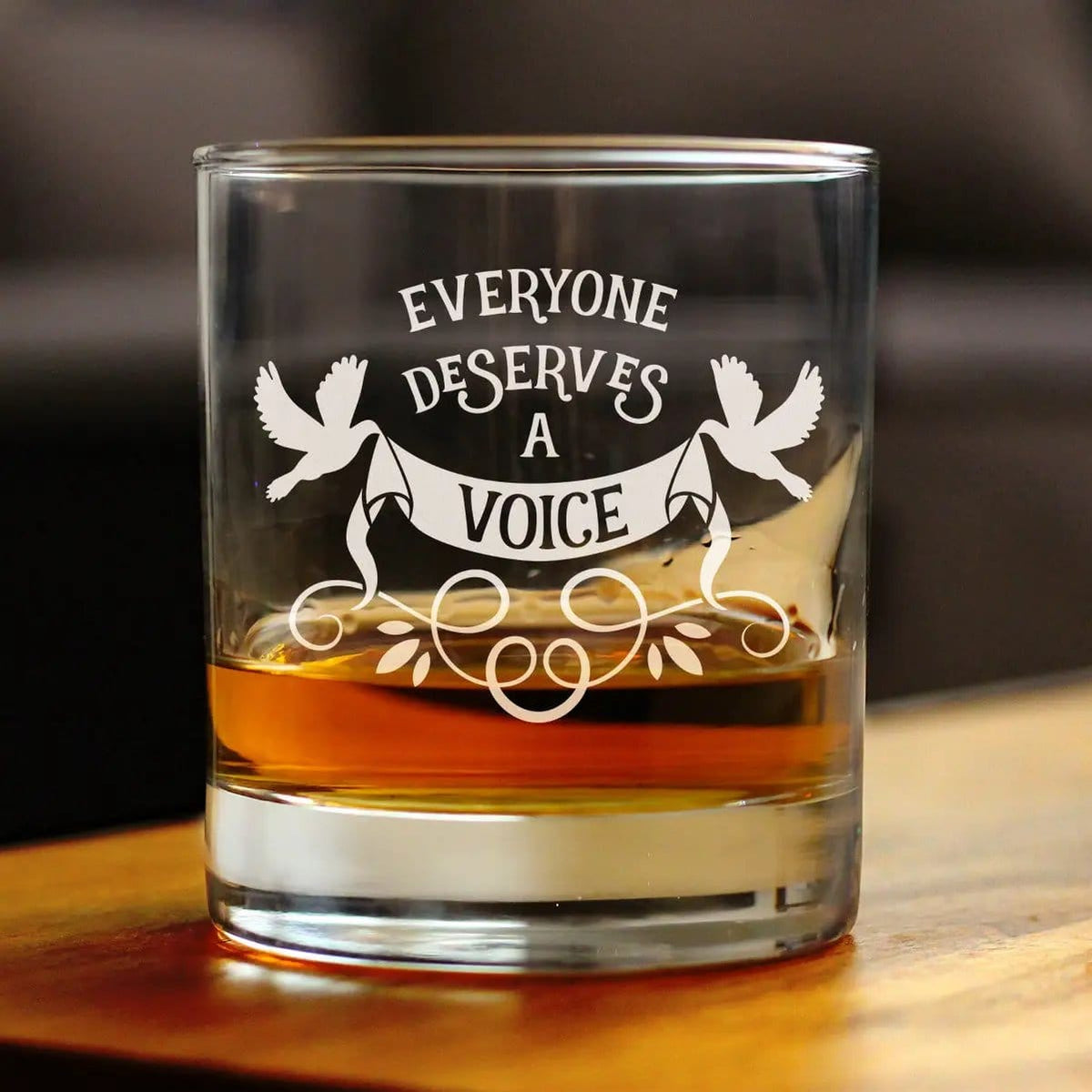 Etched Rocks Glass | 10.25 oz Whiskey Glass | Dishwasher Safe | Everyone Deserves A Voice Engraved