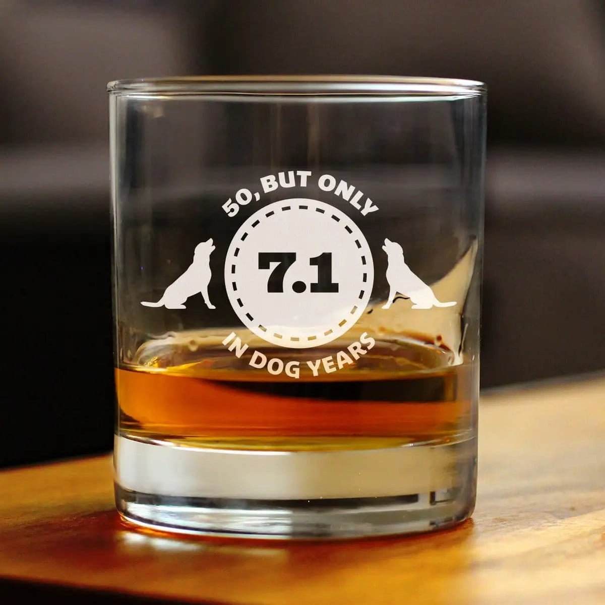 Etched Rocks Glass | 10.25 oz Whiskey Glass | Dishwasher Safe | 50th Birthday Dog Years