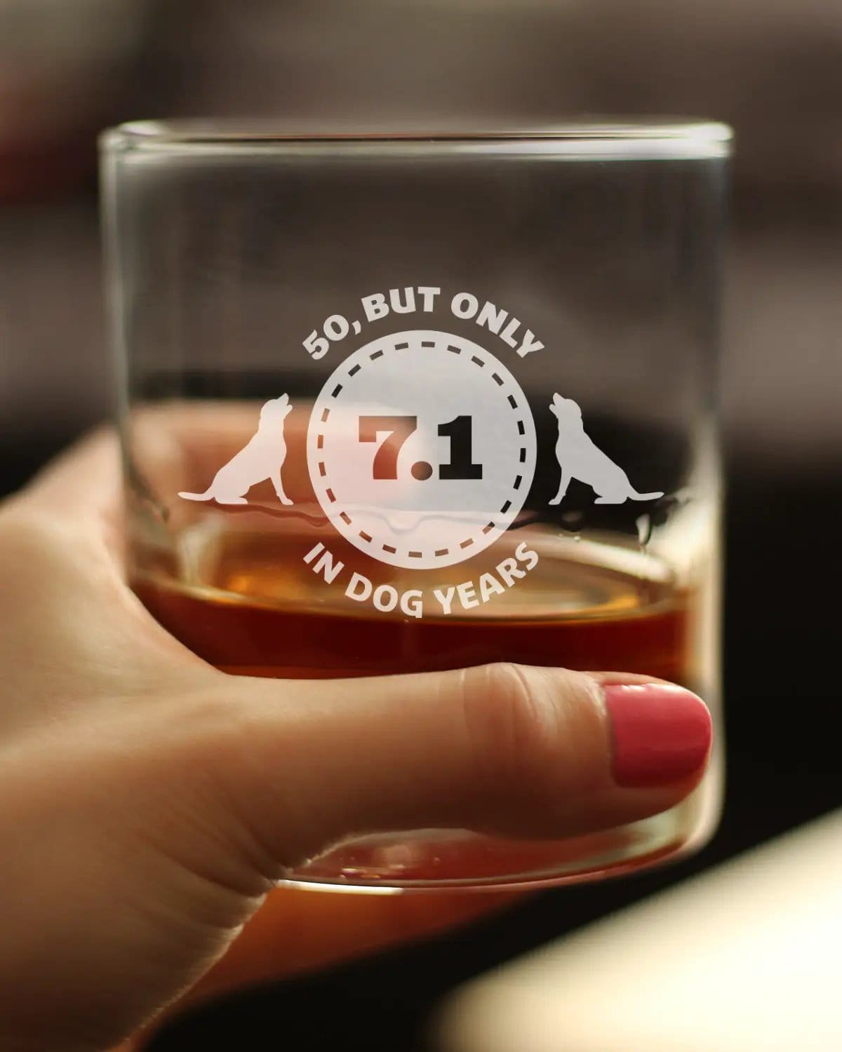 Etched Rocks Glass | 10.25 oz Whiskey Glass | Dishwasher Safe | 50th Birthday Dog Years