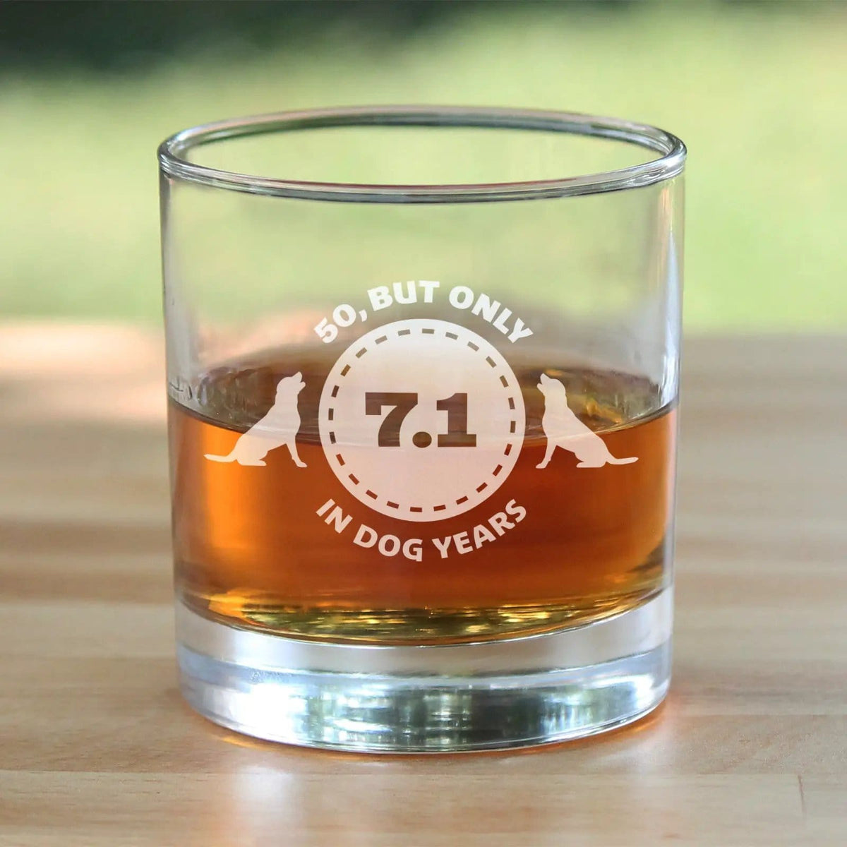 Etched Rocks Glass | 10.25 oz Whiskey Glass | Dishwasher Safe | 50th Birthday Dog Years