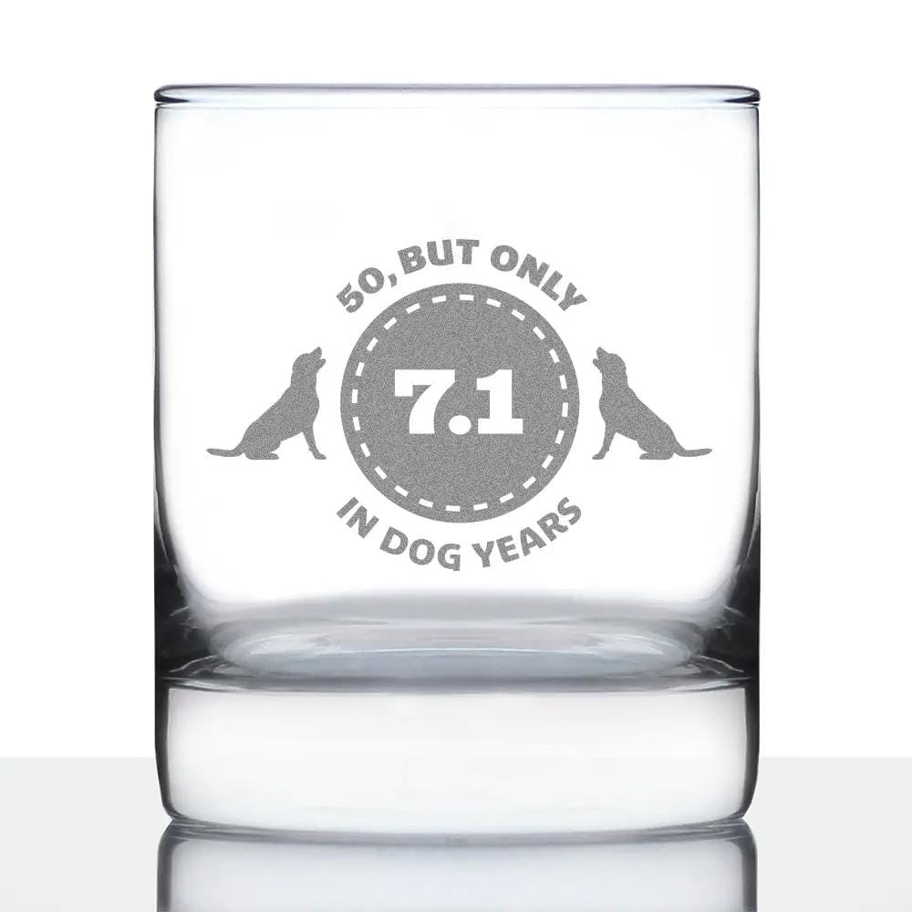 Etched Rocks Glass | 10.25 oz Whiskey Glass | Dishwasher Safe | 50th Birthday Dog Years