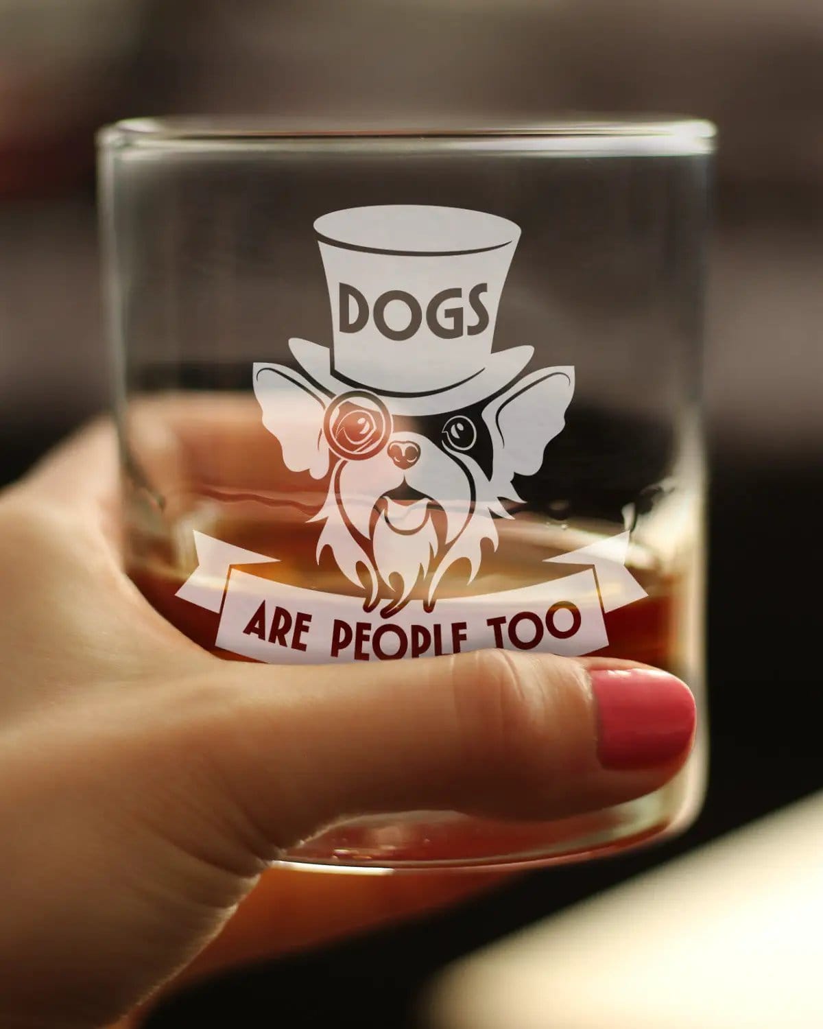 Etched Rocks Glass | 10.25 oz Whiskey Glass | Dishwasher Safe | Dogs Are People Too Engraved